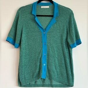 OAK + FORT Teal and Aqua Knit Blouse